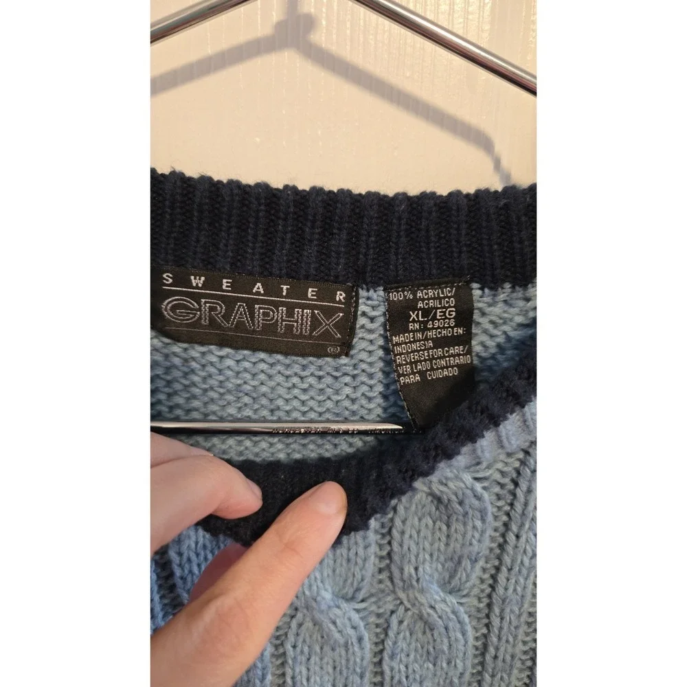 Graphix Cosby Style Cable Knit Sweater Mens XL Vintage Grandpa Fisherman Blue
